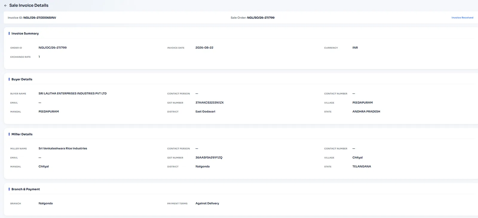 Invoice detail