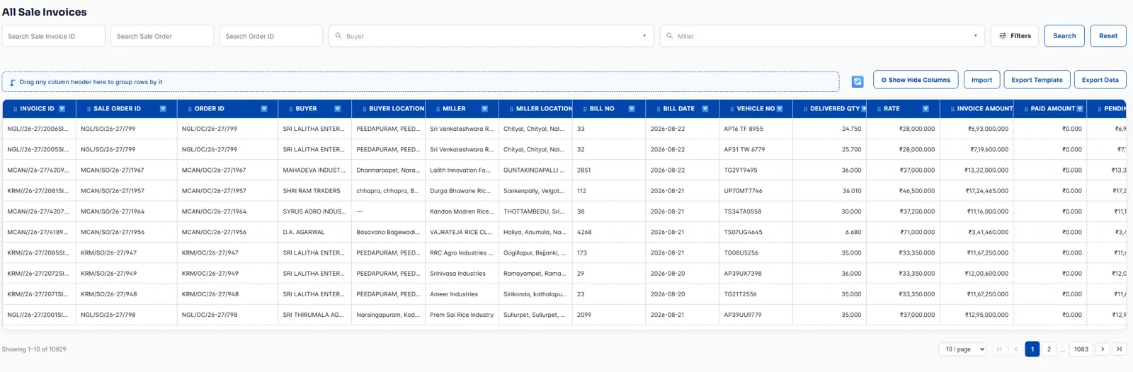 Sale invoices