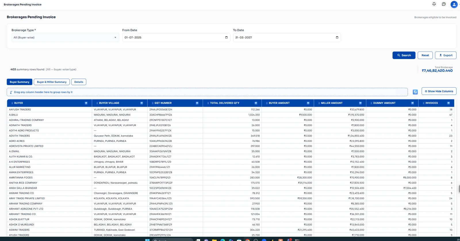 Brokerages pending invoice